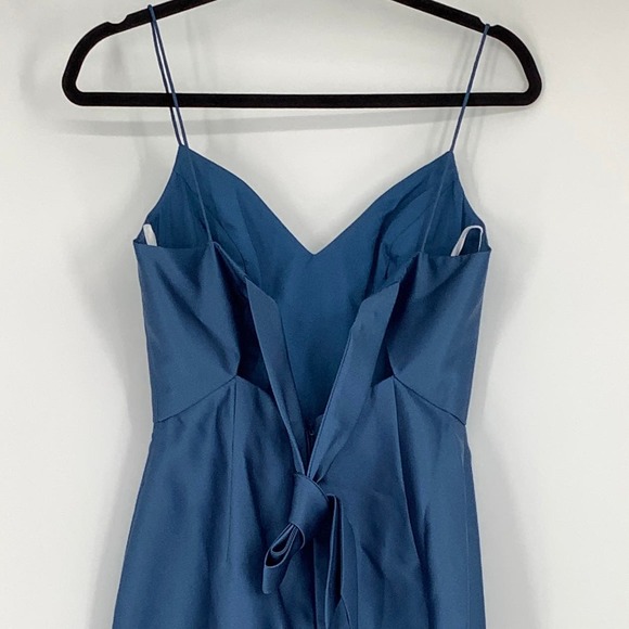 NEW Alfred Sung Sz 0 Open Back Bow Tie Satin Trumpet Gown Blue $236 msrp I24-11 - Picture 9 of 11
